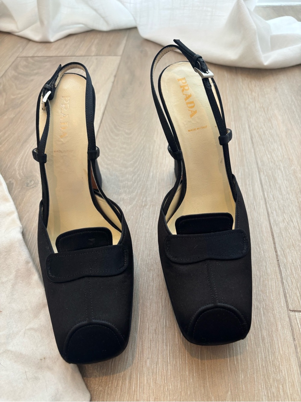 Prada Black Square-Toe Slingback Block Heels - Picture 2 of 9